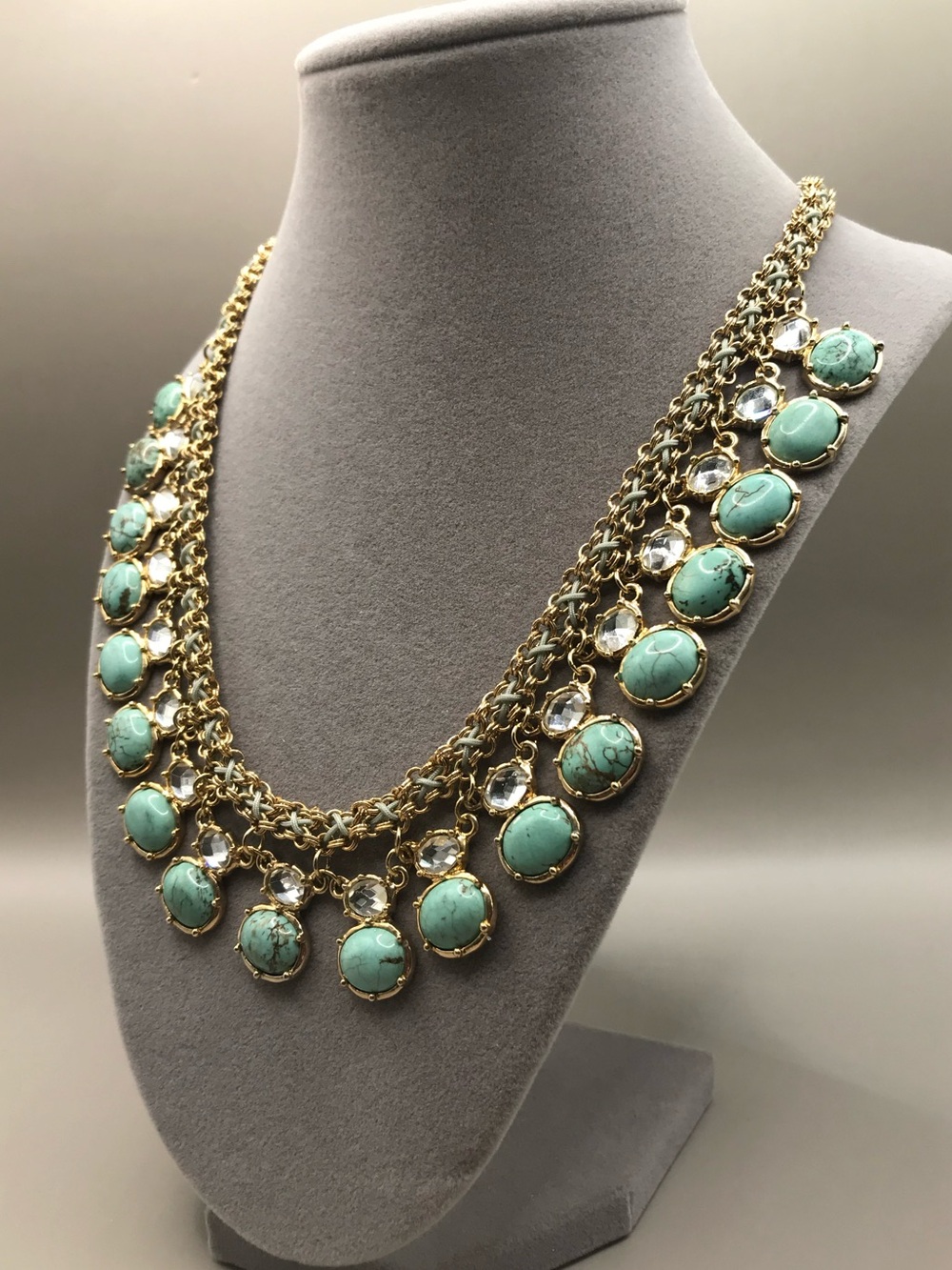 Gold-Tone & Faux Turquoise Pendants Necklace - Picture 3 of 8